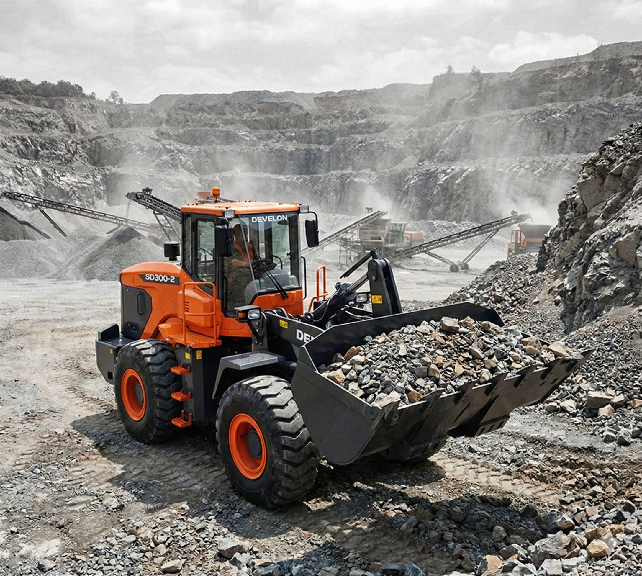 Cargadores Frontales DEVELON SD300-2 - Vista lateral en obra